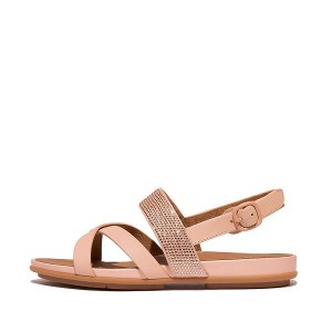 FitFlop Gracie Crystal Leather Strappy Back-Strap Women's Sandals Brown / Coral | 621RWSTKE