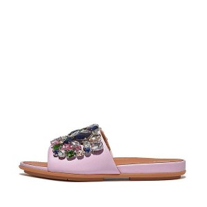 FitFlop Gracie Jewel Deluxe Leather Women's Slides Purple | 413NHAWUY