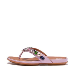 FitFlop Gracie Jewel Deluxe Leather Women's Flip Flops Purple | 039WADQEV