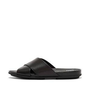 FitFlop Gracie Leather Cross Women's Slides Black | 945YJFODG