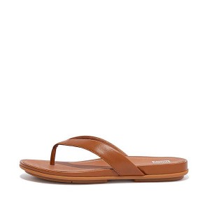 FitFlop Gracie Leather Women's Flip Flops Light Brown | 187UYMSPW