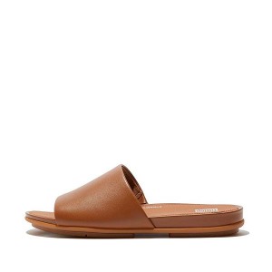 FitFlop Gracie Leather Women's Slides Light Brown | 087XPMCKS