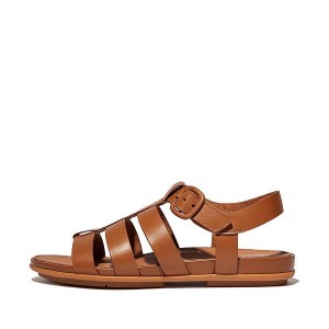 FitFlop Gracie Matt Buckle Leather Fisherman Women's Sandals Light Brown | 724ACDWGN