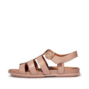 FitFlop Gracie Matt Buckle Leather Fisherman Women's Sandals Beige | 653CSVULD