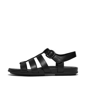 FitFlop Gracie Matt Buckle Leather Fisherman Women's Sandals Black | 376DSUQLK