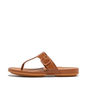 FitFlop Gracie Matt Buckle Leather Toe-Post Women's Sandals Brown | 206TZMSWX