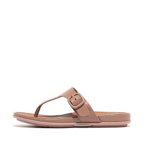 FitFlop Gracie Matt Buckle Leather Toe-Post Women's Sandals Beige | 081LJTXMI