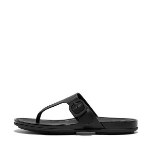 FitFlop Gracie Matt Buckle Leather Toe-Post Women's Sandals Black | 046YTEZDP