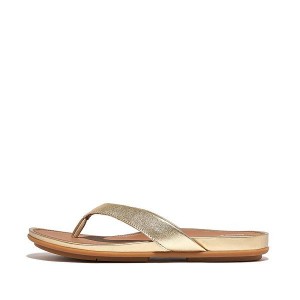 FitFlop Gracie Metallic Leather Women's Flip Flops Brown / Gold | 253ENKXAP