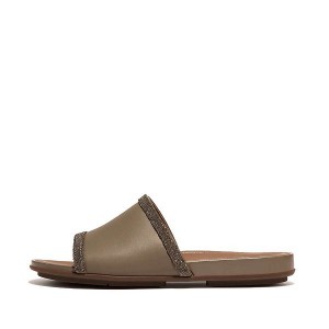 FitFlop Gracie Opul Trim Leather Women's Slides Grey | 023ZURONJ