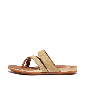 FitFlop Gracie Shimmerlux Strappy Toe-Post Women's Sandals Brown / Gold | 024VFOTMC