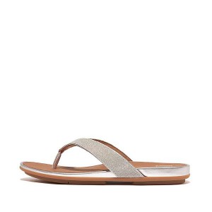 FitFlop Gracie Shimmerlux Women's Flip Flops Silver | 623KSTZPO