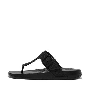 FitFlop Iqushion Adjustable Buckle Women's Flip Flops Black | 647OGQNDE