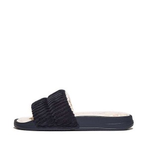 FitFlop Iqushion Biofleece Lined Corduroy Women's Slides Navy | 274KTBCFN