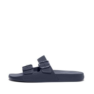 FitFlop Iqushion Iqushion Two Bar Buckle Men's Slides Navy | 673SEBIAO