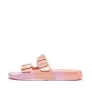 FitFlop Iqushion Iridescent Two Bar Buckle Sliders Women's Slides White | 593ZLNPCT