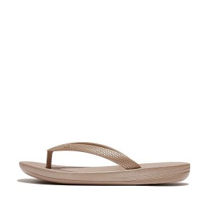 FitFlop Iqushion Junior Shimmer Ergonomic Kids' Flip Flops Rose Gold | 958TELBQN