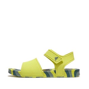 FitFlop Iqushion Junior Wave Print Ergonomic Back-Strap Kids' Sandals Light Green | 249HWABRM