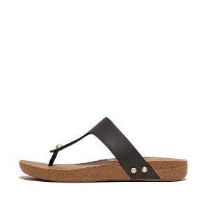 FitFlop Iqushion Leather Toe-Post Women's Sandals Black | 240WTCZFS