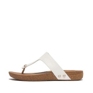 FitFlop Iqushion Leather Toe-Post Women's Sandals White | 925IPEYSB