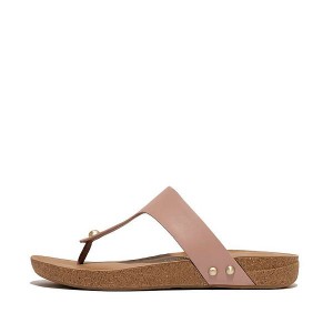 FitFlop Iqushion Leather Toe-Post Women's Sandals Beige | 746YRJFMU