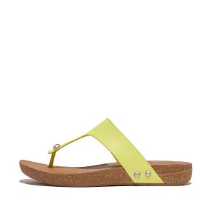 FitFlop Iqushion Leather Toe-Post Women's Sandals Light Green | 706MCFQVU