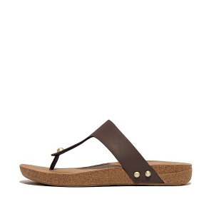 FitFlop Iqushion Leather Toe-Post Women's Sandals Brown | 926CEZHRB