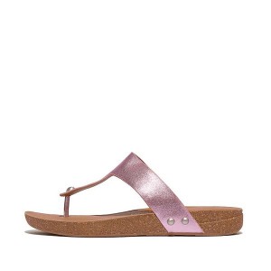 FitFlop Iqushion Metallic Leather Toe-Post Women's Sandals Purple | 231OMZENS