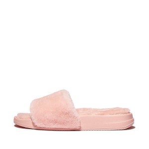 FitFlop Iqushion Shearling Women's Slides Pink / Light Blue | 765ATMWIU