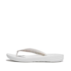 FitFlop Iqushion Sparkle Ergonomic Women's Flip Flops White | 147NUWLIR