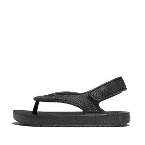 FitFlop Iqushion Toddler Shimmer Ergonomic Back-Strap Kids' Flip Flops Black | 246DBVRWM