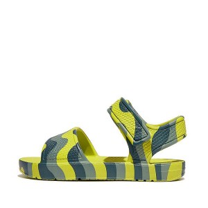 FitFlop Iqushion Toddler Wave Print Ergonomic Back-Strap Kids' Sandals Light Green | 869KQOGHE