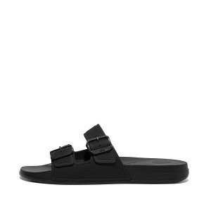 FitFlop Iqushion Two Bar Buckle Men's Slides Black | 591TQCESB