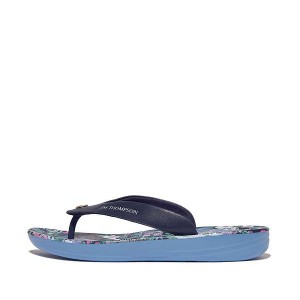 FitFlop Iqushion X Jim Thompson Limited Edition Leather Women's Flip Flops Blue | 890AGHQMP