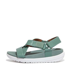 FitFlop Loosh Leather Cross Strap Women's Sandals Green | 465BFORTG