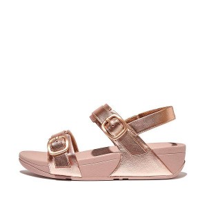 FitFlop Lulu Adjustable Buckle Metallic Leather Back-Strap Women's Sandals Rose Gold | 295BMFEZN