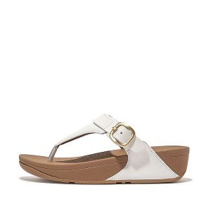 FitFlop Lulu Adjustable Leather Toe-Posts Women's Sandals White | 196BPJLIT