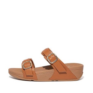 FitFlop Lulu Adjustable Leather Women's Slides Light Brown | 983KPQYLX