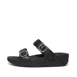 FitFlop Lulu Adjustable Leather Women's Slides Black | 283SWBLZO