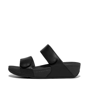 FitFlop Lulu Adjustable Leather Women's Slides Black | 762CVFKYW