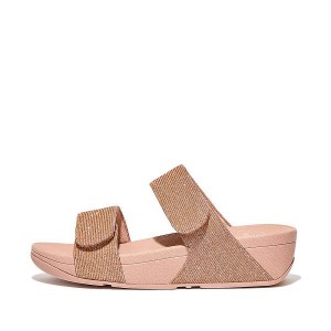 FitFlop Lulu Adjustable Shimmerlux Women's Slides Rose Gold | 840FYRJUM