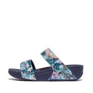 FitFlop Lulu X Jim Thompson Limited Edition Leather Women's Slides Blue | 459TCEPBK