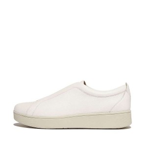 FitFlop Rally Elastic Tumbled Leather Slip On Women's Sneakers White | 730VKDUQR