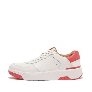 FitFlop Rally Evo Leather Women's Sneakers White / Coral | 819QYBLFR