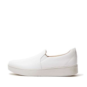 FitFlop Rally Leather Slip On Skate Women's Sneakers White | 574CRYVBP