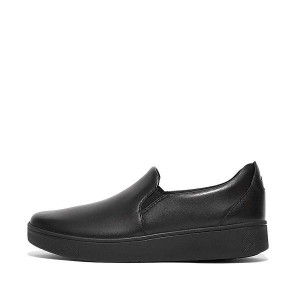 FitFlop Rally Leather Slip On Skate Women's Sneakers Black | 523USGORT