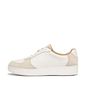 FitFlop Rally Leather Suede Panel Women's Sneakers White / Beige | 956UVGXOW