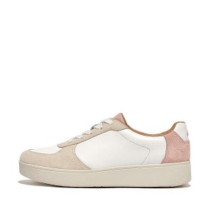 FitFlop Rally Leather Suede Panel Women's Sneakers White / Pink / Blue | 517WVNADP