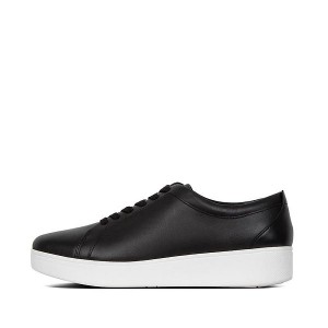 FitFlop Rally Leather Women's Sneakers Black | 068XHLNUS