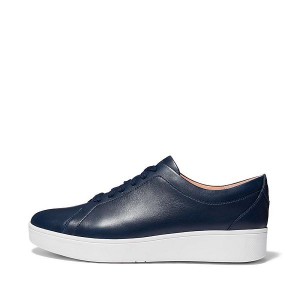 FitFlop Rally Leather Women's Sneakers Navy | 901ZXOCQK